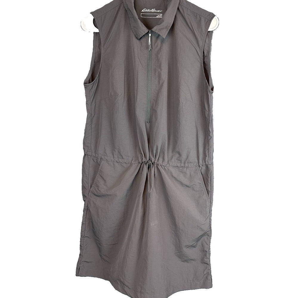 Eddie Bauer Mountain Crinkle Gray Athletic Cinch Waist Pocket Dress Oversized M